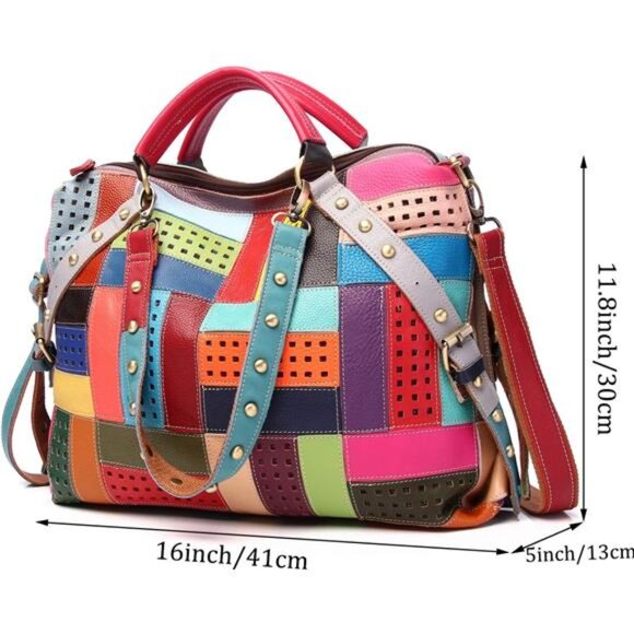 Women's Multicolor Tote Handbag Genuine Leather Random Color Hobo Shoulder Purse - Picture 2 of 8